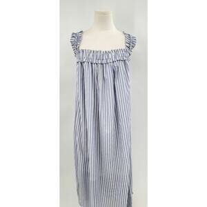 J Crew Cotton Voile Ruffle-Trim Dress Midi Blue White Sleeveless Sundress XL